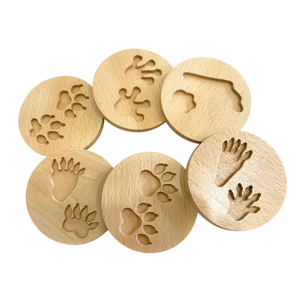 Đồ chơi giáo dục cho bé bằng gỗ sồi dành cho trẻ sơ sinh Montessori Tem dấu chân động vật 7