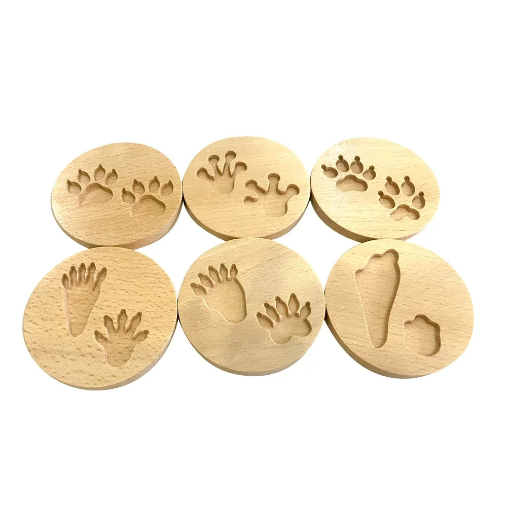 Đồ chơi giáo dục cho bé bằng gỗ sồi dành cho trẻ sơ sinh Montessori Tem dấu chân động vật 4