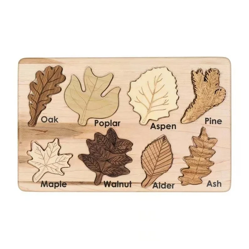 Wooden Leaf Matching Puzzle Toy - 3D Autumn Montessori Botany Puzzle 1