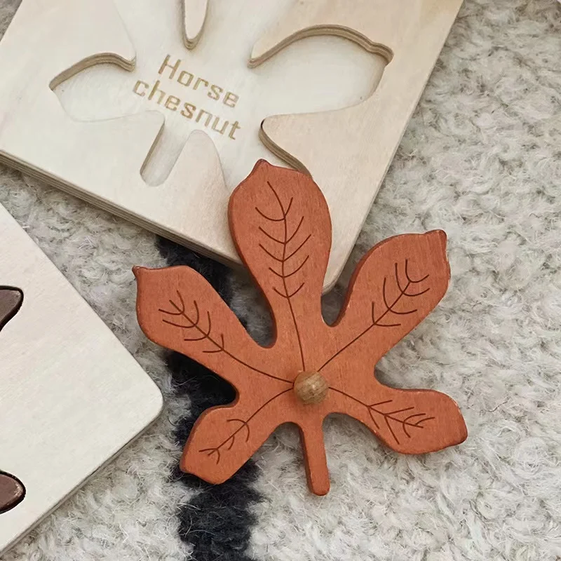 Câu đố bằng gỗ Montessori Lá Đồ chơi giáo dục cho trẻ em 3