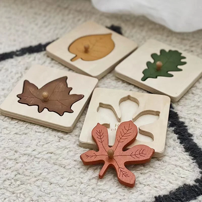 Câu đố bằng gỗ Montessori Lá Đồ chơi giáo dục cho trẻ em 2