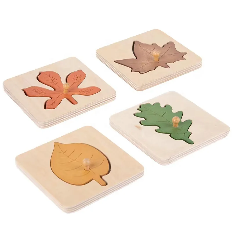 Câu đố bằng gỗ Montessori Lá Đồ chơi giáo dục cho trẻ em 1