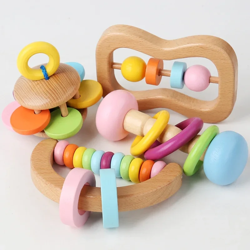 Wooden Hand Grasp Rattle Set - Early Educational Baby Toys 1