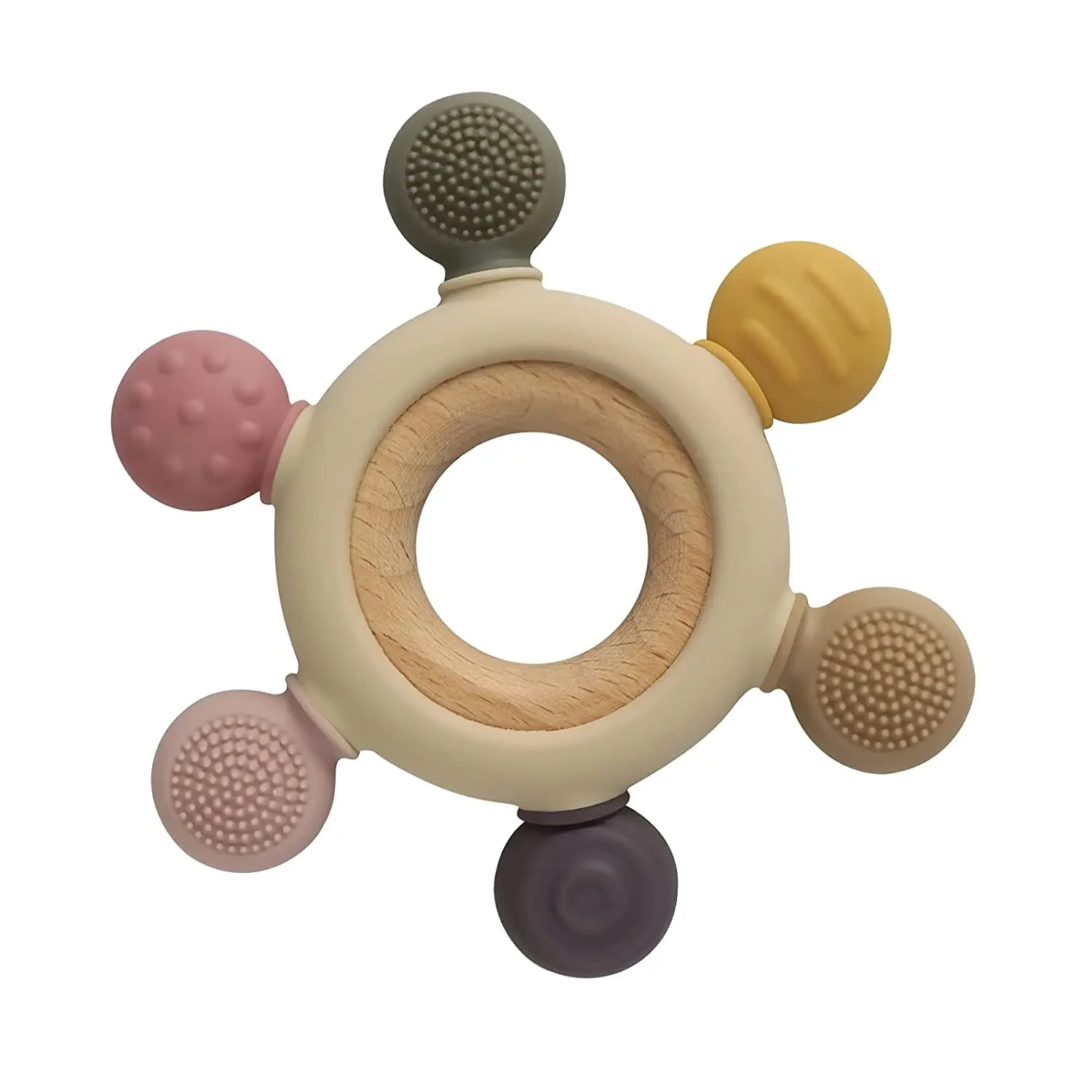 Baby Food Grade Silicone Teether Infant Toy With Wooden Ring 1