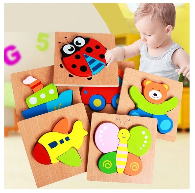 Custom Kids Wooden 3D Puzzle Jigsaw Toys - Cartoon Animal Vehicle Wood Toddler Puzzles 1