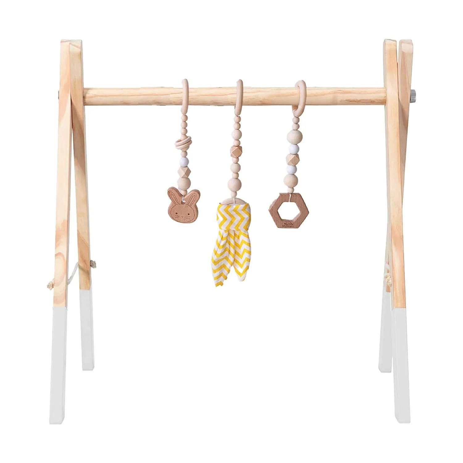 Estructura plegable para gimnasio de juegos para bebés con 3 juguetes para la dentición 1