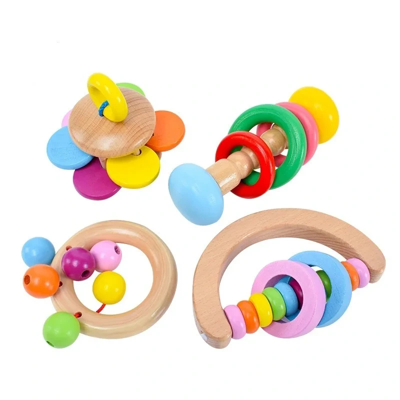 Safe Food Grade Wooden Baby Rattle Set - Montessori Toddler Toy Bell Gift 1