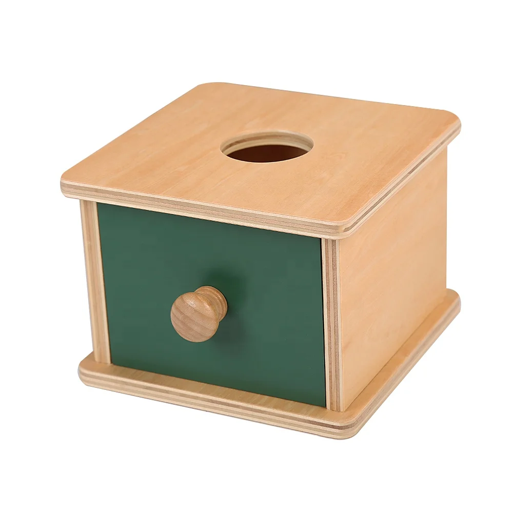 Wooden Infant Imbucare Box With Yellow Knitted Ball - Montessori Educational Toy 7