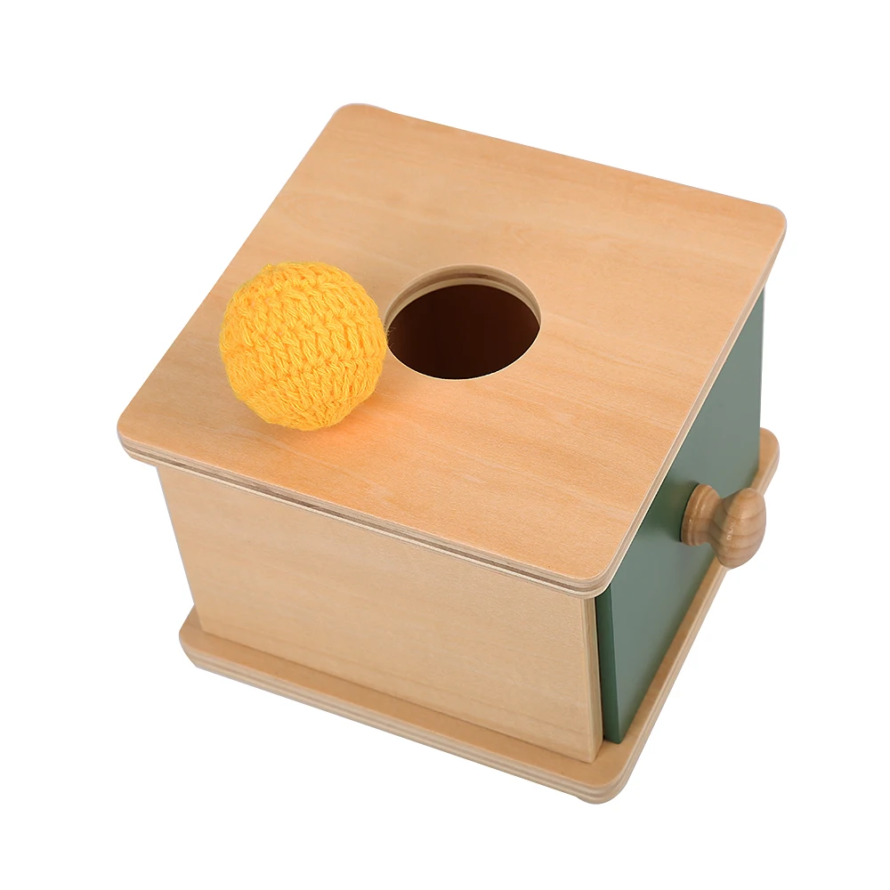 Wooden Infant Imbucare Box With Yellow Knitted Ball - Montessori Educational Toy 3