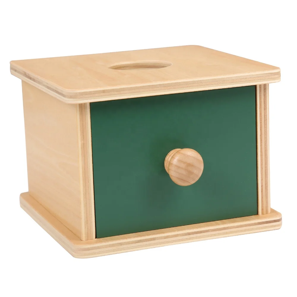 Wooden Infant Imbucare Box With Yellow Knitted Ball - Montessori Educational Toy 6