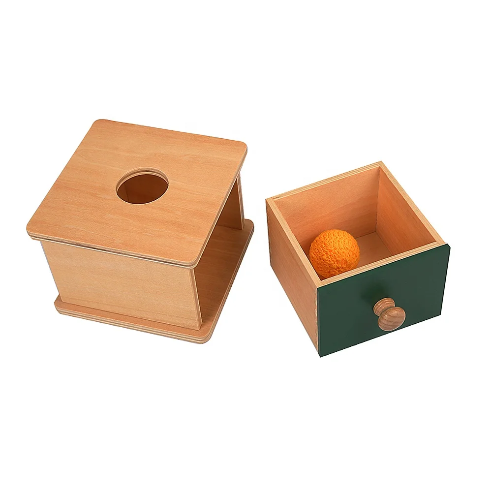 Wooden Infant Imbucare Box With Yellow Knitted Ball - Montessori Educational Toy 5
