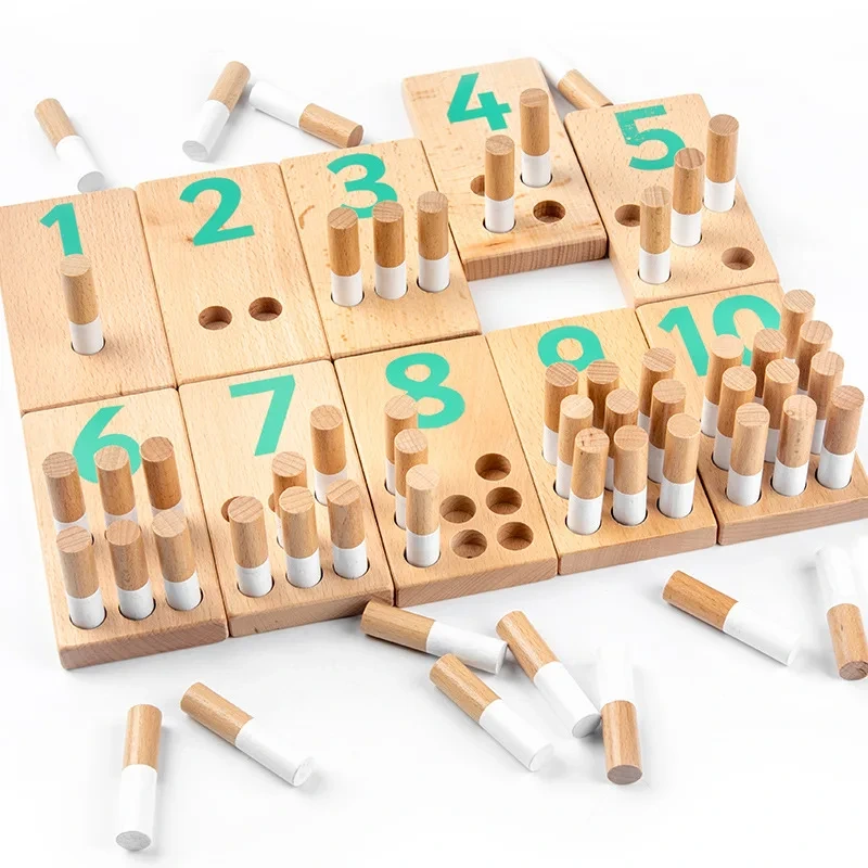 Montessori Wood Pegboard Counting Stick Building Blocks Cognitive Toys 1