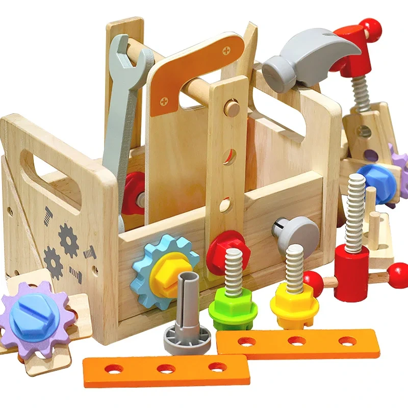 Children's Wooden Portable Toolbox Montessori Material Screw Nut Educational Toy 1