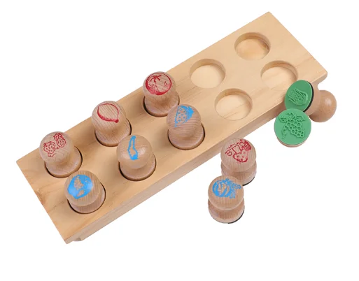 Wooden Learning Games Montessori Stamp Of Fruits Vegetable 2
