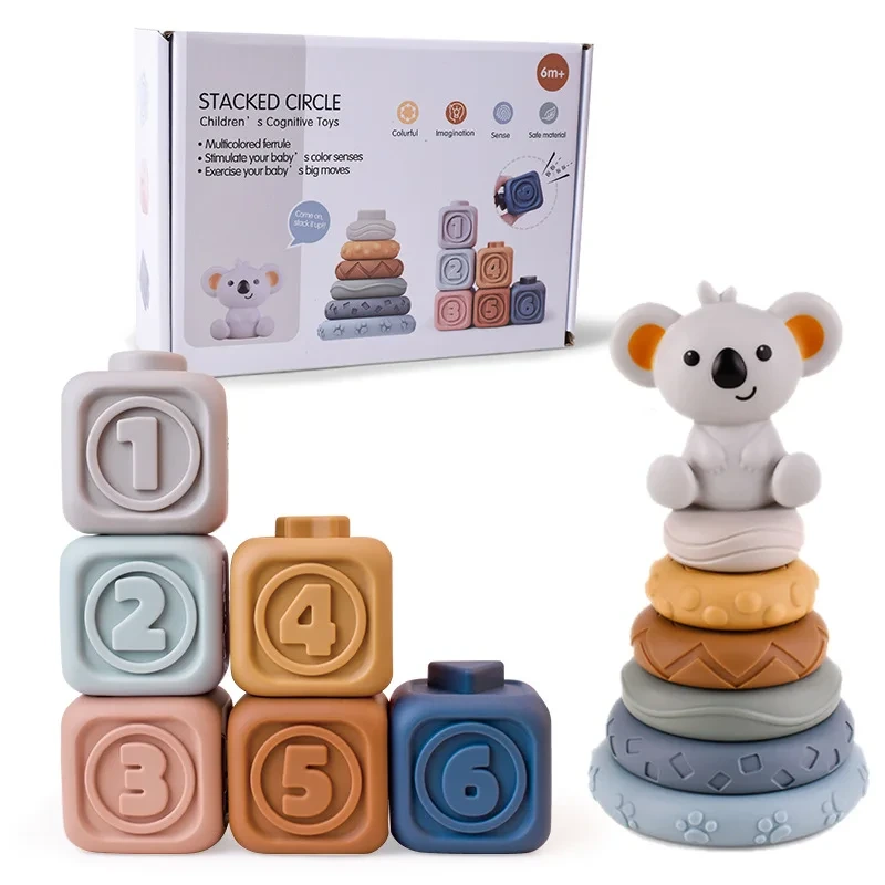 Soft Glue Baby Teether Building Blocks Stacking Toys 1