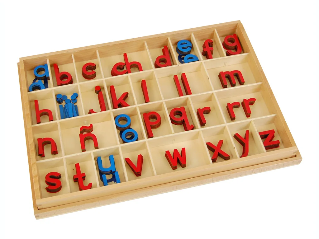Hộp bảng chữ cái di chuyển nhỏ Montessori cho trẻ em - Đồ chơi ngôn ngữ gỗ sồi 6