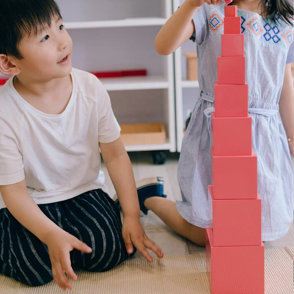 Torre Rosa Montessori para niños - Juguetes de aprendizaje de madera de haya premium 4