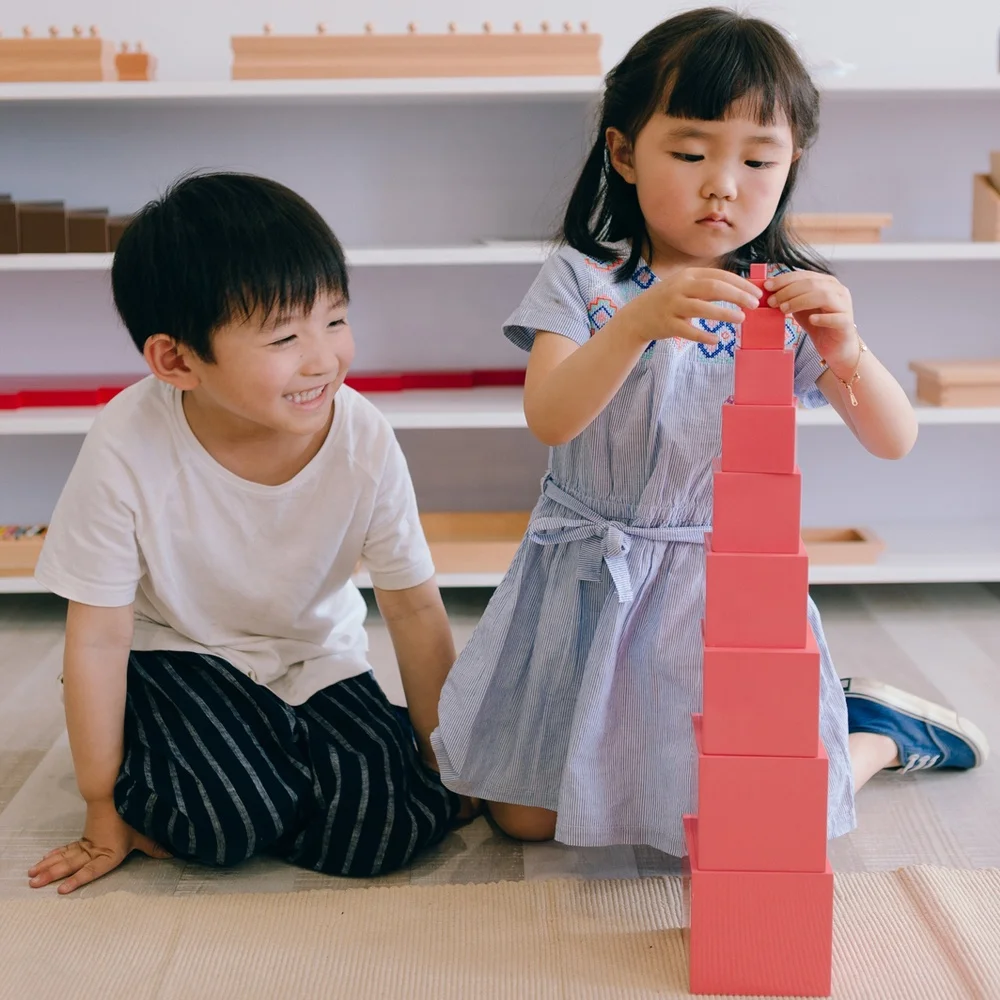Torre Rosa Montessori para niños - Juguetes de aprendizaje de madera de haya premium 2