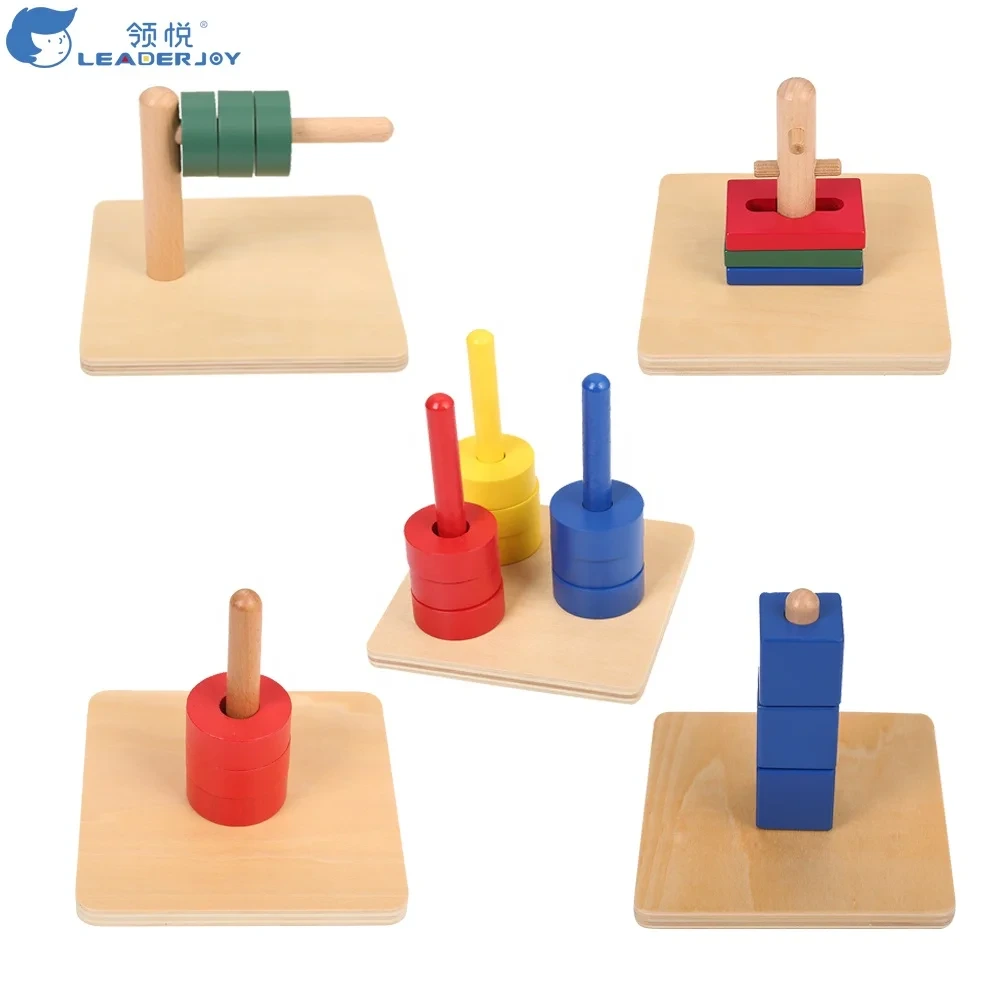 Montessori Wooden Toys For Toddler - Colorful Discs on Horizontal Dowel 1