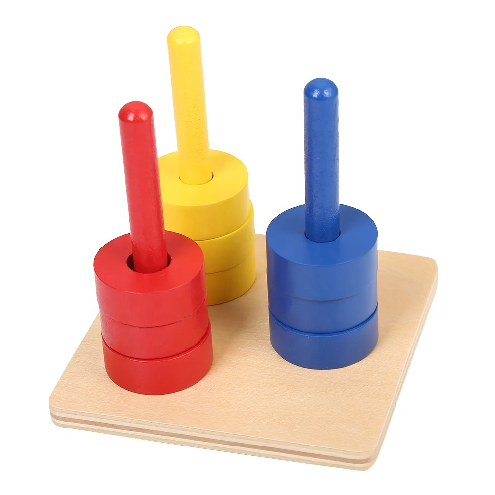 Đồ chơi giáo dục bằng gỗ Montessori cho trẻ mới biết đi - Đĩa màu trên 3 chốt màu 1
