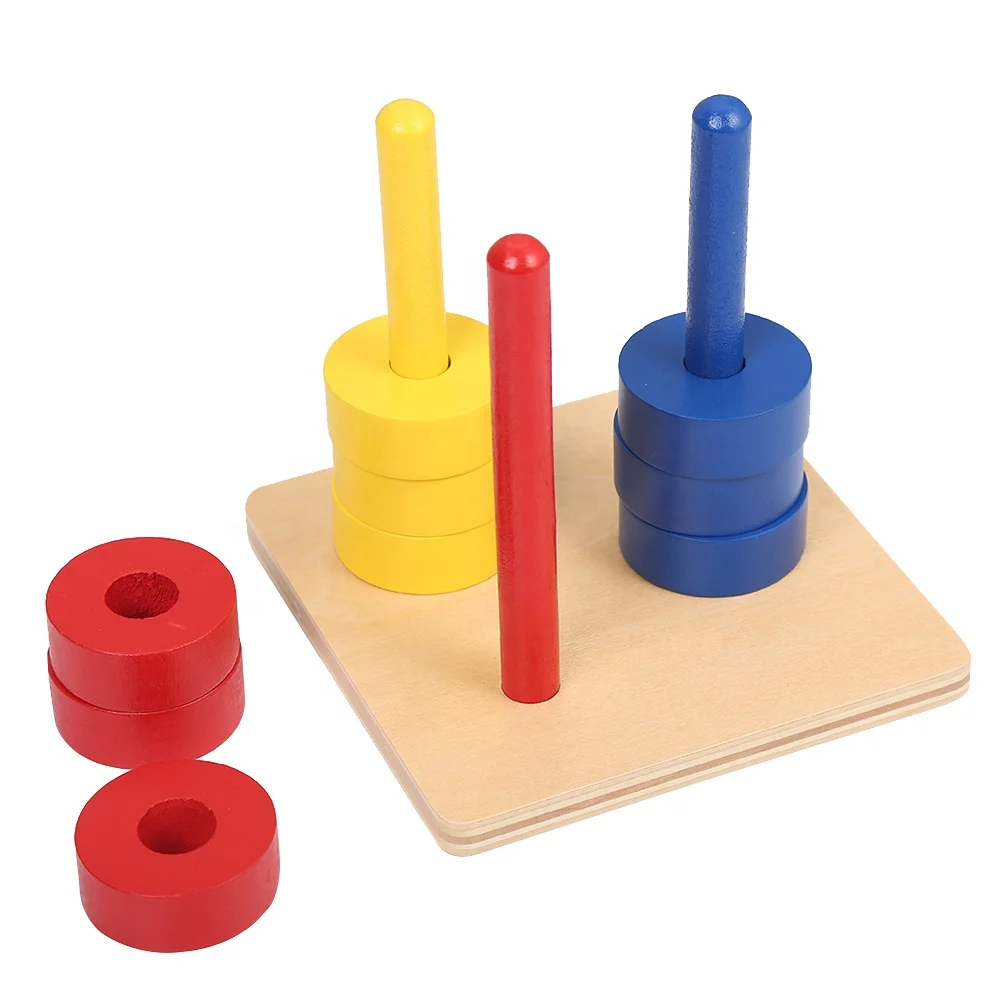 Đồ chơi giáo dục bằng gỗ Montessori cho trẻ mới biết đi - Đĩa màu trên 3 chốt màu 2