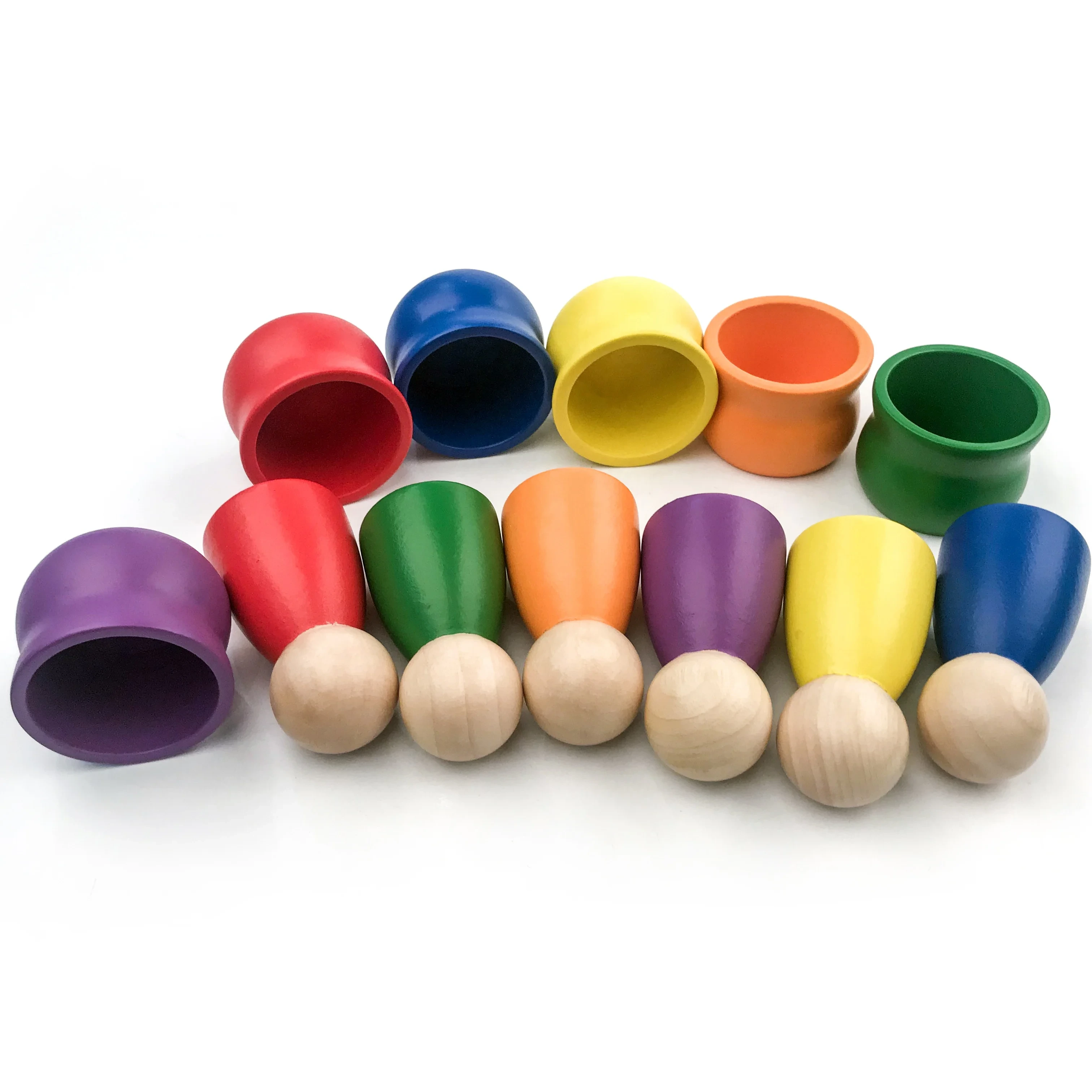 Montessori Infant Wooden Toys - Colored Pegs with Cups 1