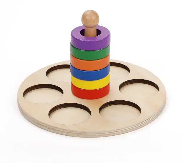 Wooden Montessori Baby Educational Toys - High Quality Rings on Peg 6
