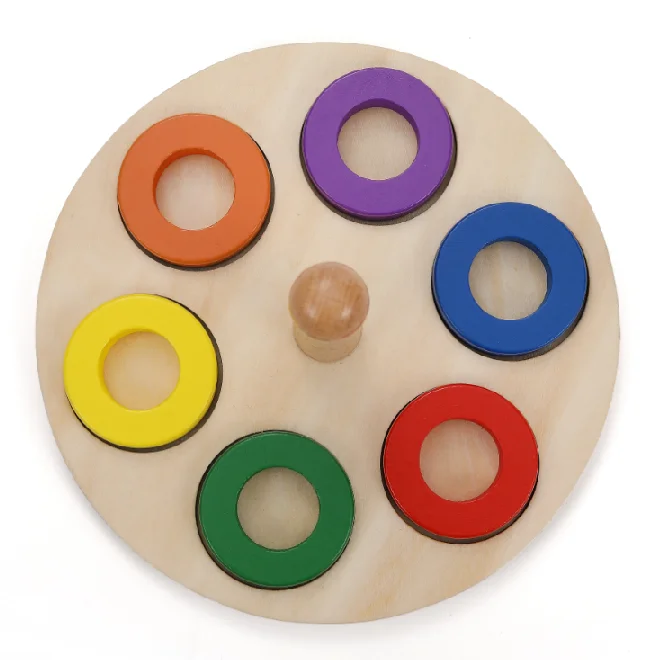 Wooden Montessori Baby Educational Toys - High Quality Rings on Peg 4