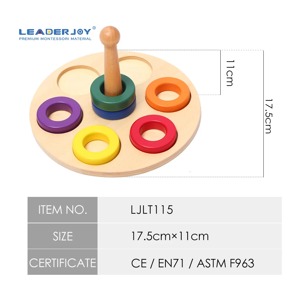 Wooden Montessori Baby Educational Toys - High Quality Rings on Peg 3