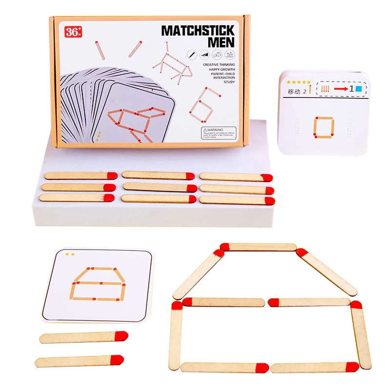 Игра-головоломка из деревянных спичек для детей - обучение геометрической логике Монтессори 1