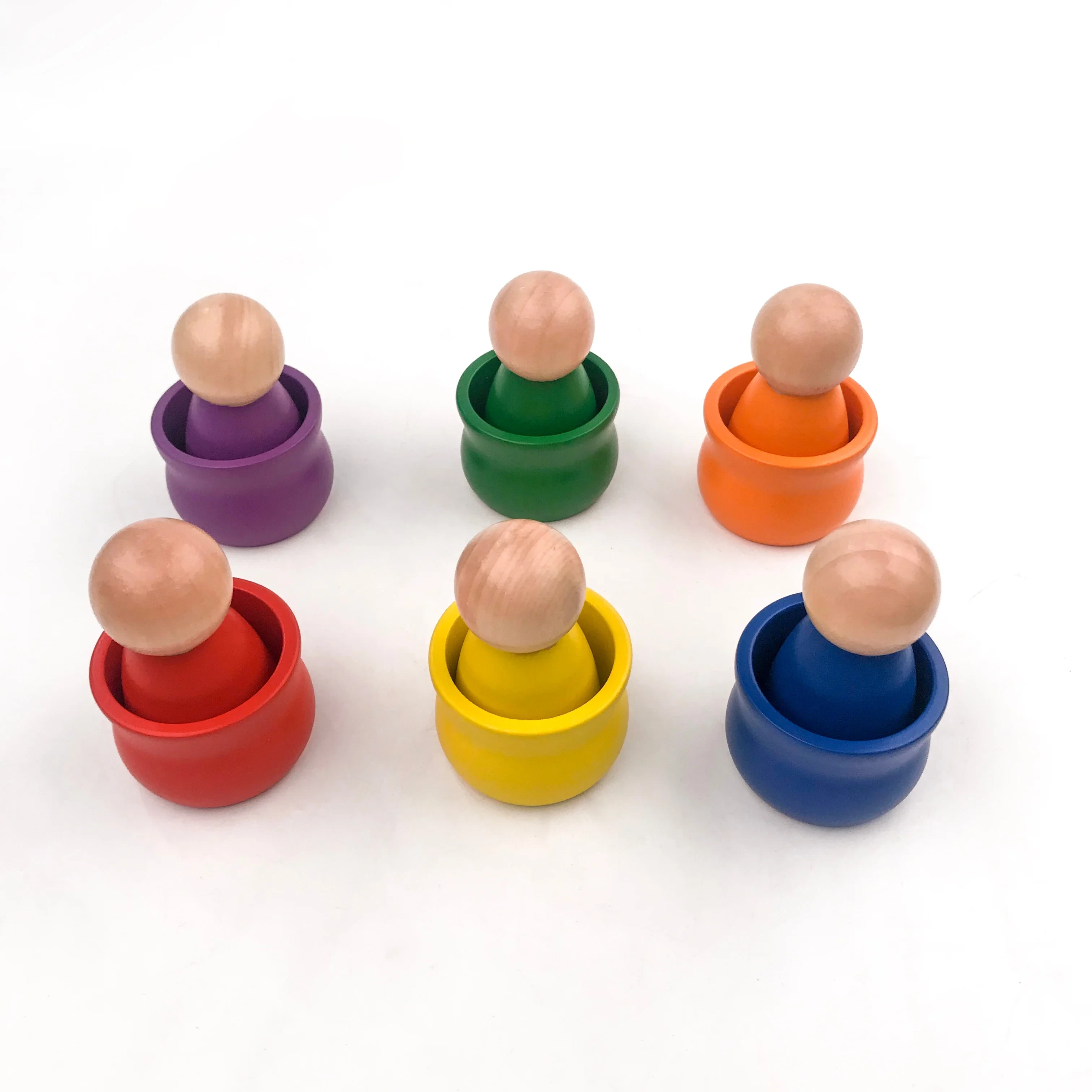 High Quality Colored Pegs With Cups Waldorf Rainbow Dolls Matching Toy 1