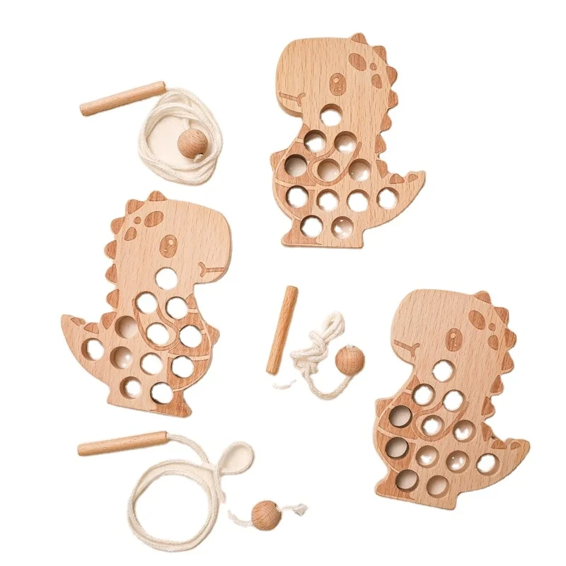 Montessori Wooden Dinosaur Threading Game for Educational Toys 1