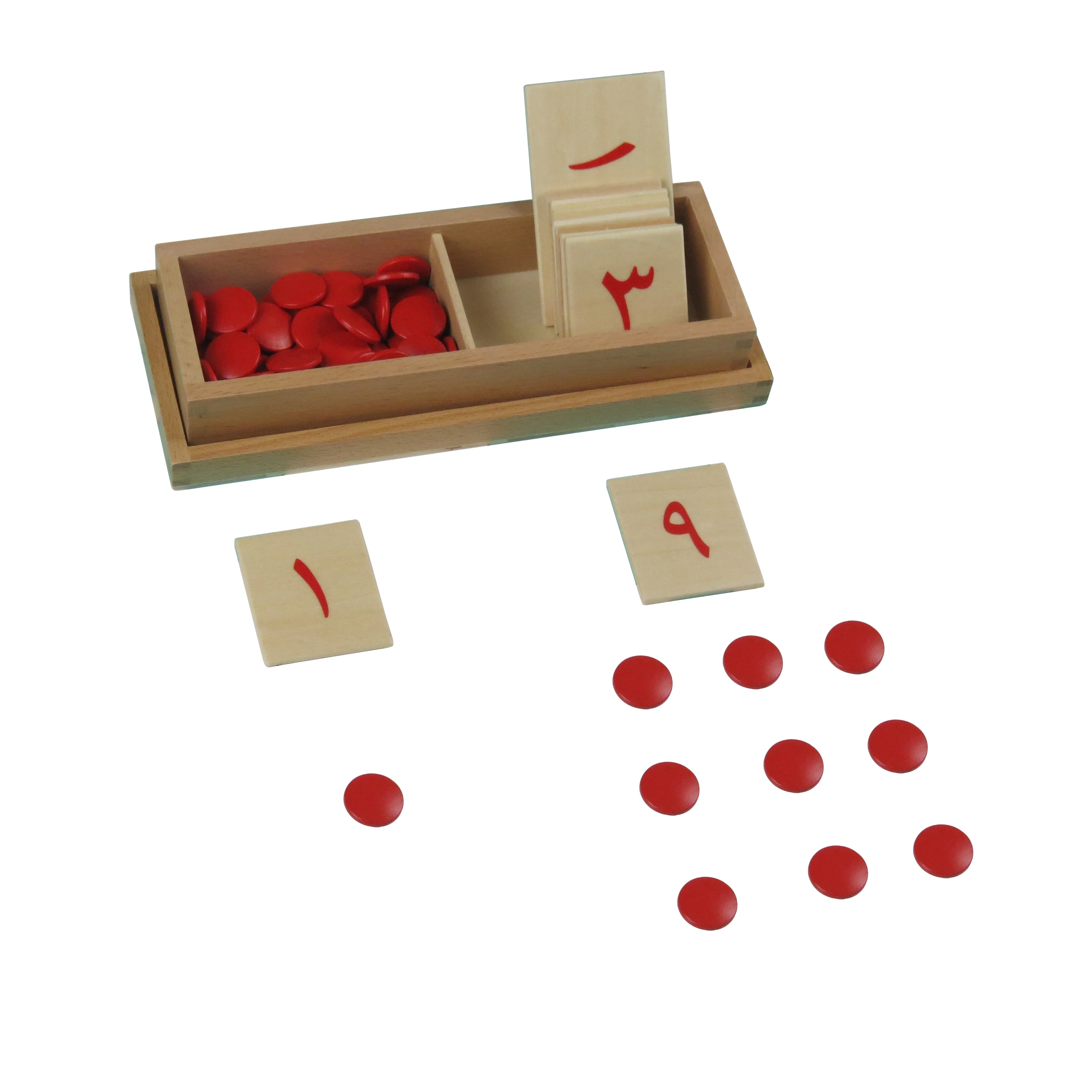 Tarjetas y contadores de matemáticas árabes de madera para niños 1