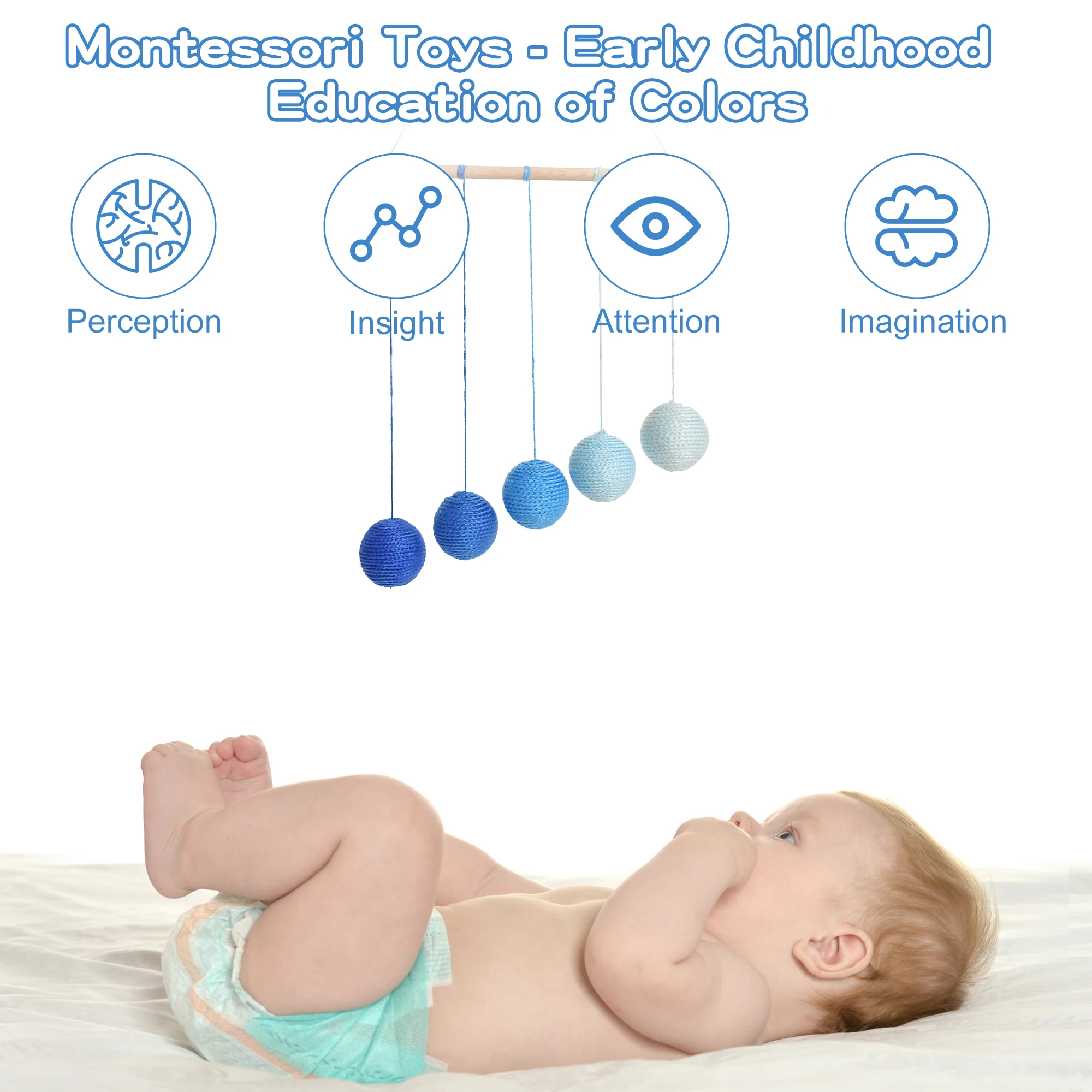 Montessori Wooden Baby Blue Graduation Mobile - Educational Toys 3