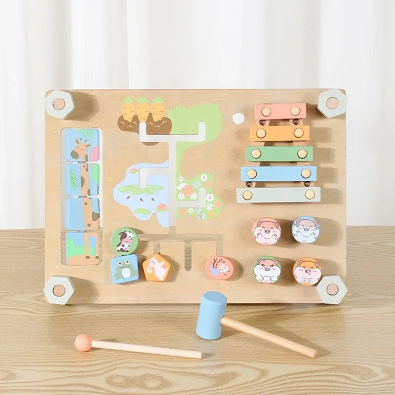 لعبة لوح خشبية مشغولة من مونتيسوري للأطفال الصغار - مزدوجة الجوانب، مثبتة على الحائط، لعمر سنة واحدة 1