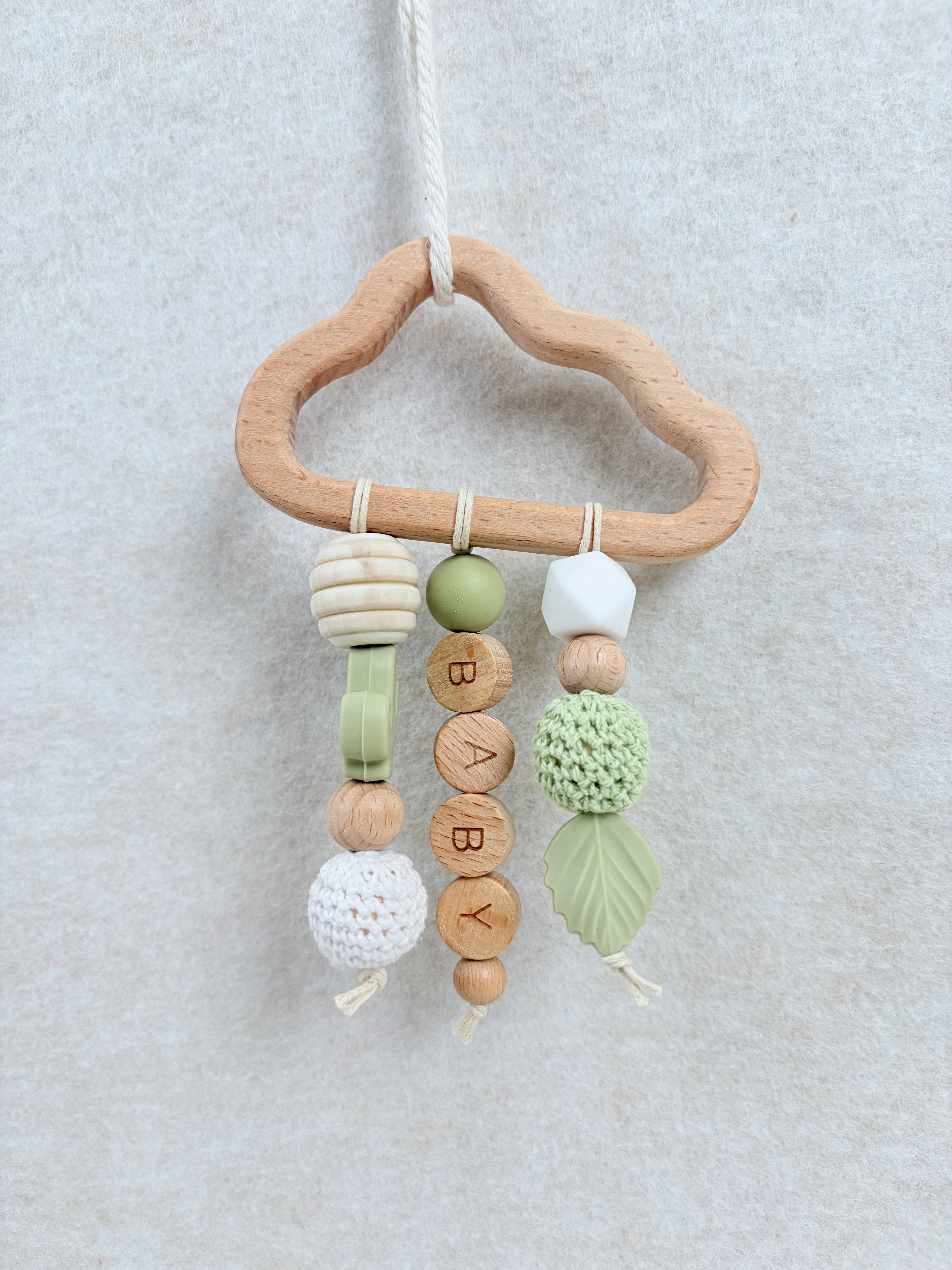 Montessori Cloud Wooden Baby Gym Hanging Toy, Silicone Teething Beads Stroller Rattle for 0-24 Months 1