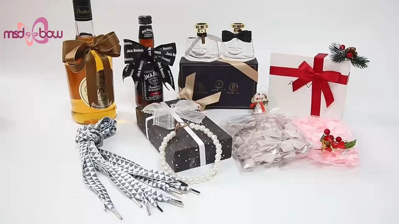 MSD Hot Sale Factory Customized Satin Perfume Bottle Bow Pre-Tied Ribbon Bows For Wine Bottle Decoration Wine Gift Christmas Ribbon Bow 1