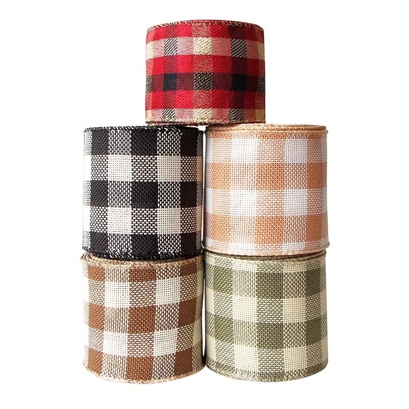 MSD White and black buffalo plaid burlap ribbon Christmas wired burlap ribbon for crafts 1