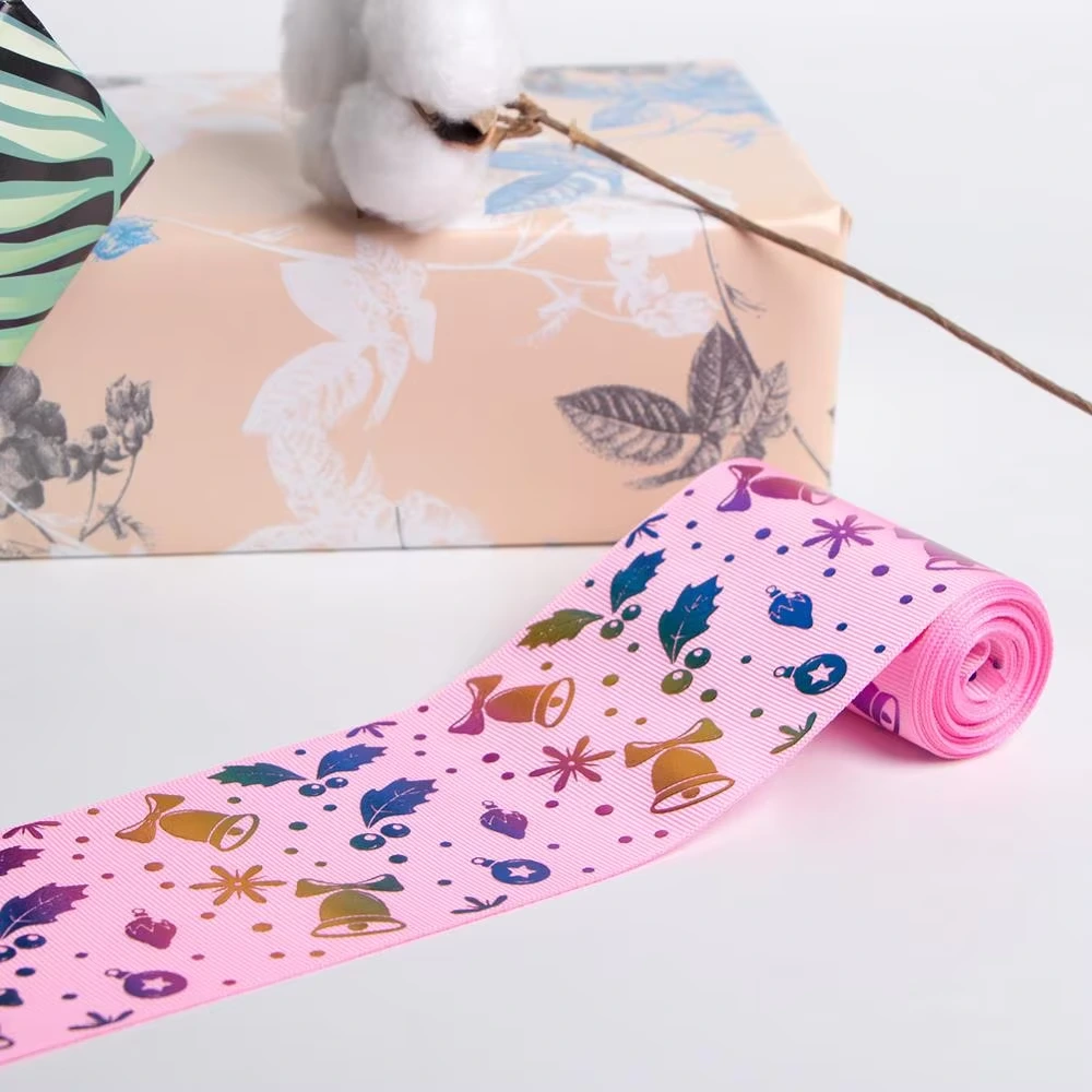 MSD 75mm wide gold foil 3 grosgrain decorating jingle bell hot stamping gold printed Ribbon 1