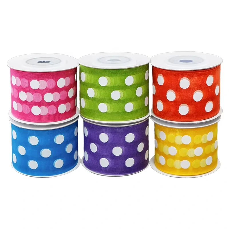 MSD Ribbon Wholesale 3.8cm 100 yards Organza Ribbon Polk Dot Decorate Ribbon 1