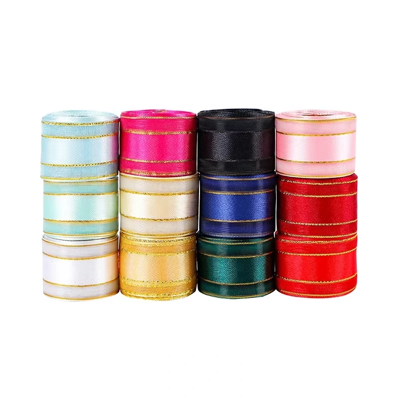 MSD Ribbon 5 Yards Per Roll White Organza Satin Ribbon With Gold Edge Roll For Decoration 1