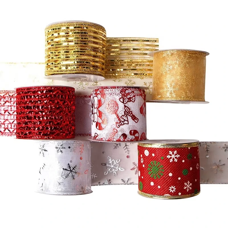 Wired Christmas Burlap Ribbon Christmas Iron Wire Ribbon Holiday Christmas Design Decorations Wrapping Ribbons 1