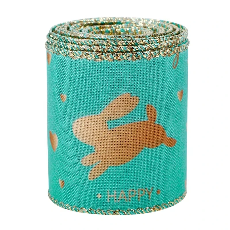 MSD Green Printed With Wire Edge Burlap Ribbon Wholesale Easter Ribbon Bulk Ribbon Supply and Factory 1