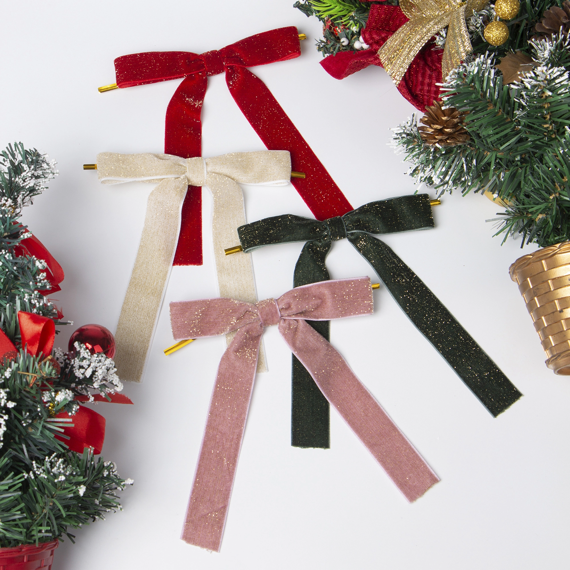 MSD Ready to Ship Velvet Christmas Ribbon Bow for Christmas Tree Decoration and Holiday Decoration 1