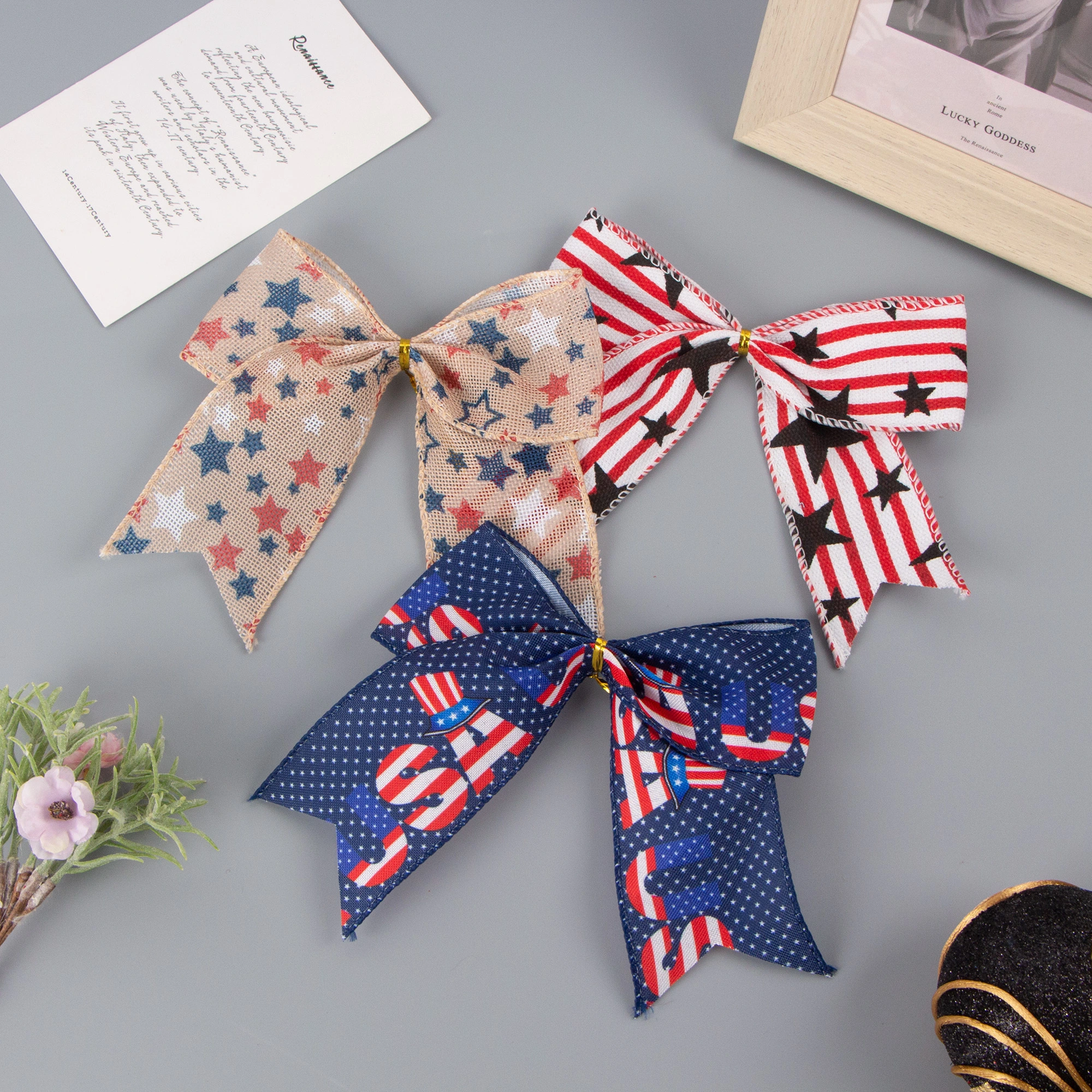 Custom Big Ribbon Bow Patriotic Bows National Day Decorative Ribbon Bow 1