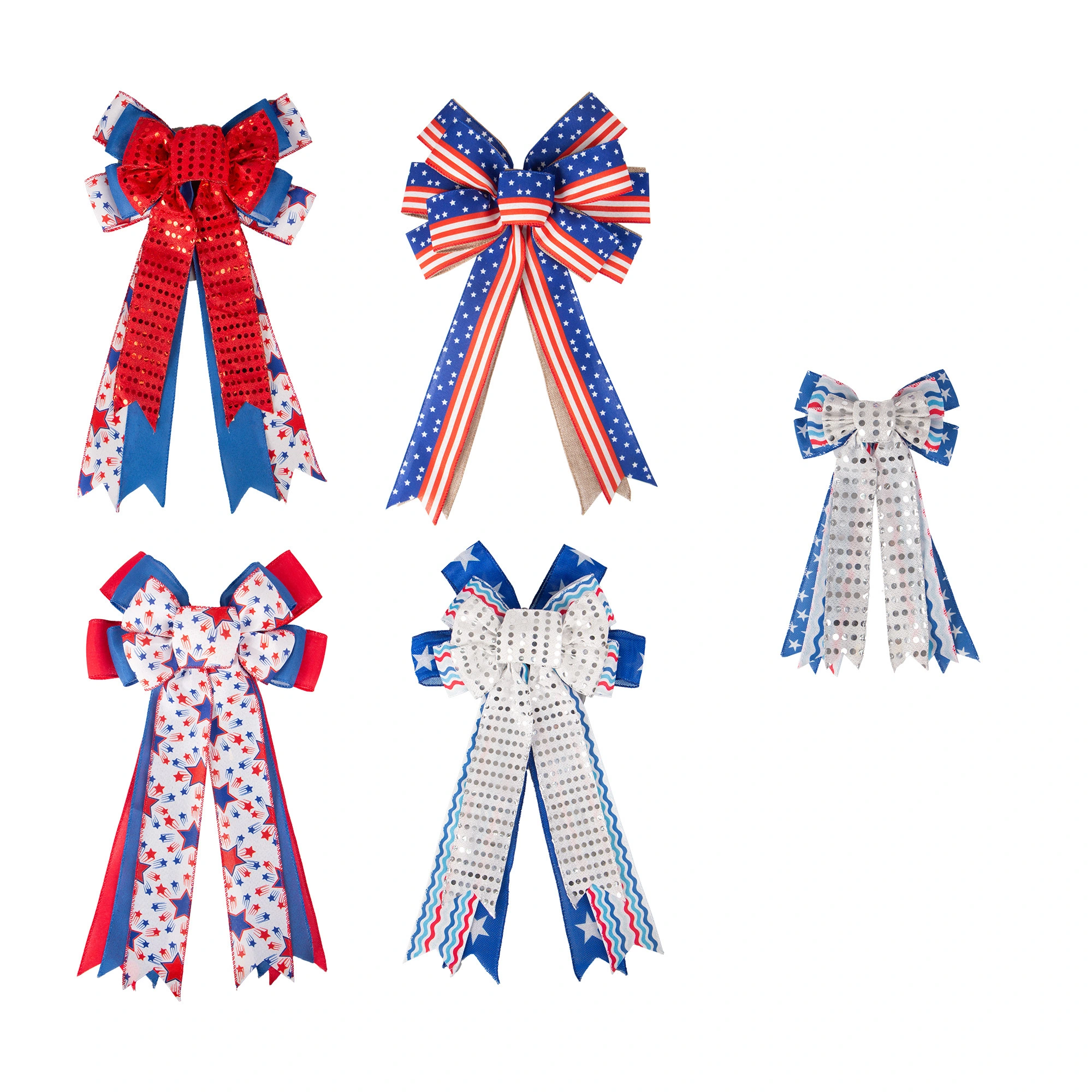 National Day Burlap Wired Edge Ribbon Bow 1