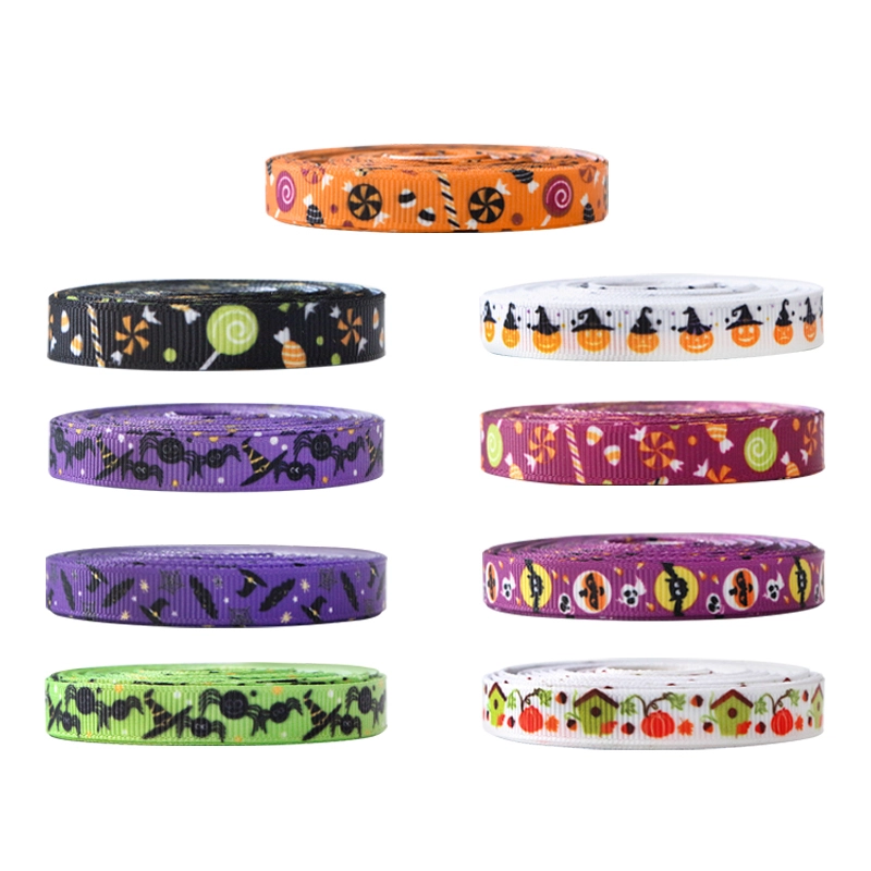 Halloween Grosgrain Ribbon Roll - Heat Transfer Printed Ribbon for DIY Crafts, Gift Wrapping & Party Decorations 1