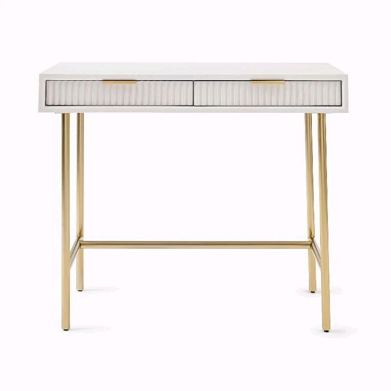 Bureau d'ordinateur domestique en bois massif minimaliste blanc avec 2 tiroirs 1