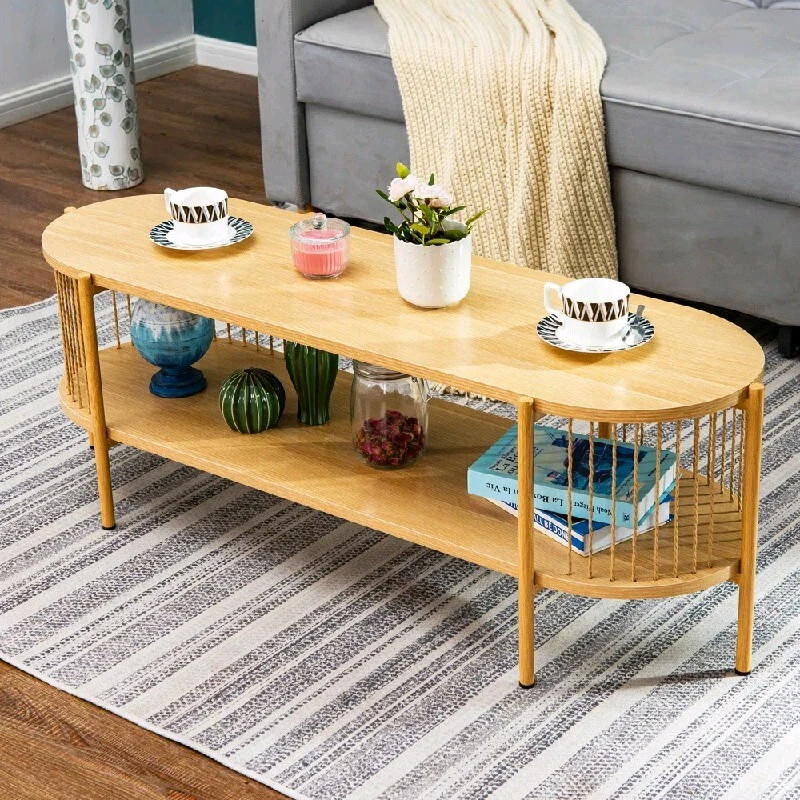 Corde en fibre naturelle de bois et de bambou avec table basse de meuble de rangement 1