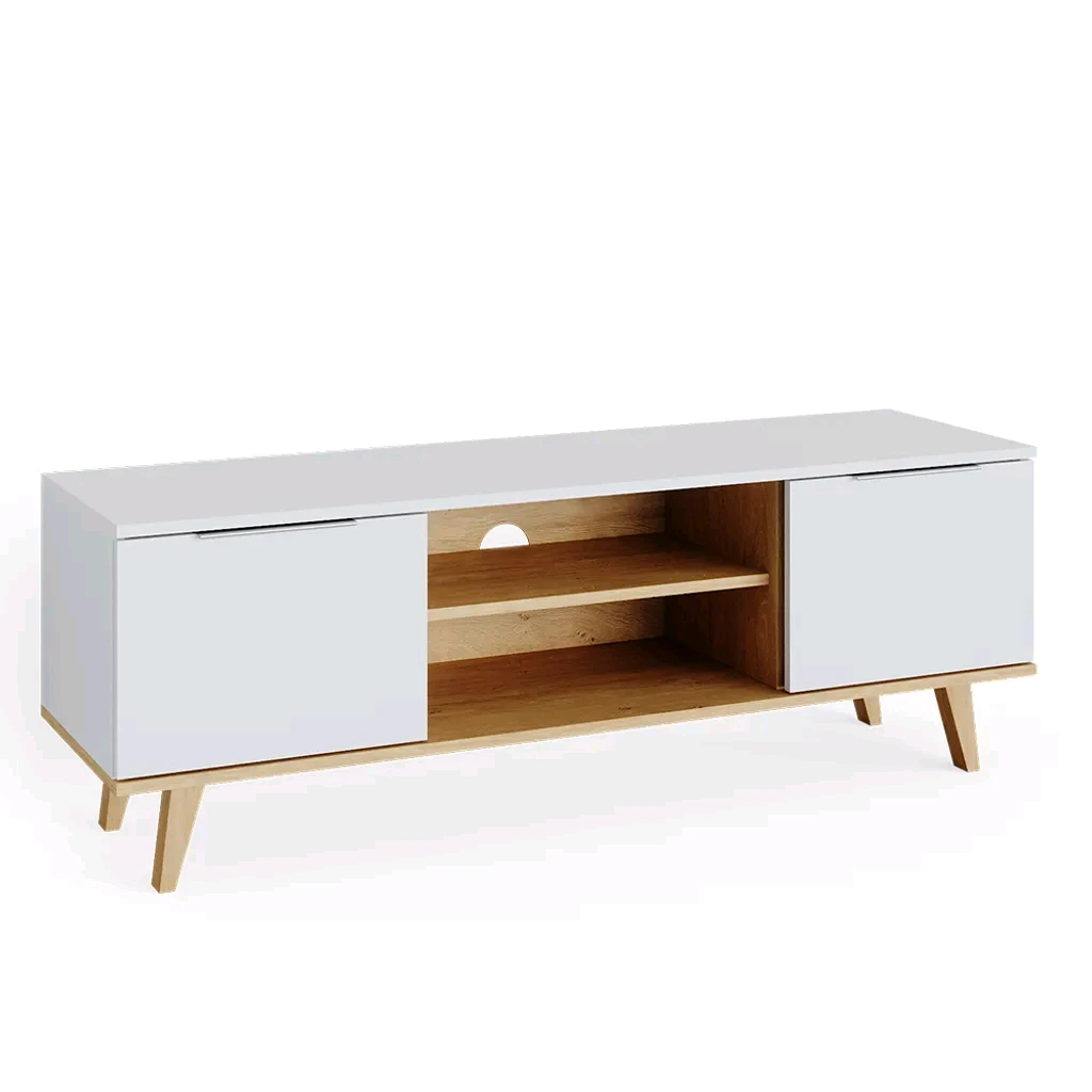 Meuble TV en bois avec étagères de rangement et 2 portes 1